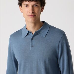 NWT J.Crew Merino wool-blend sweater-polo in dusty cornflower blue.